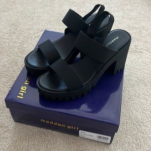 Madden Girl Black Fabric Sandal with Heel